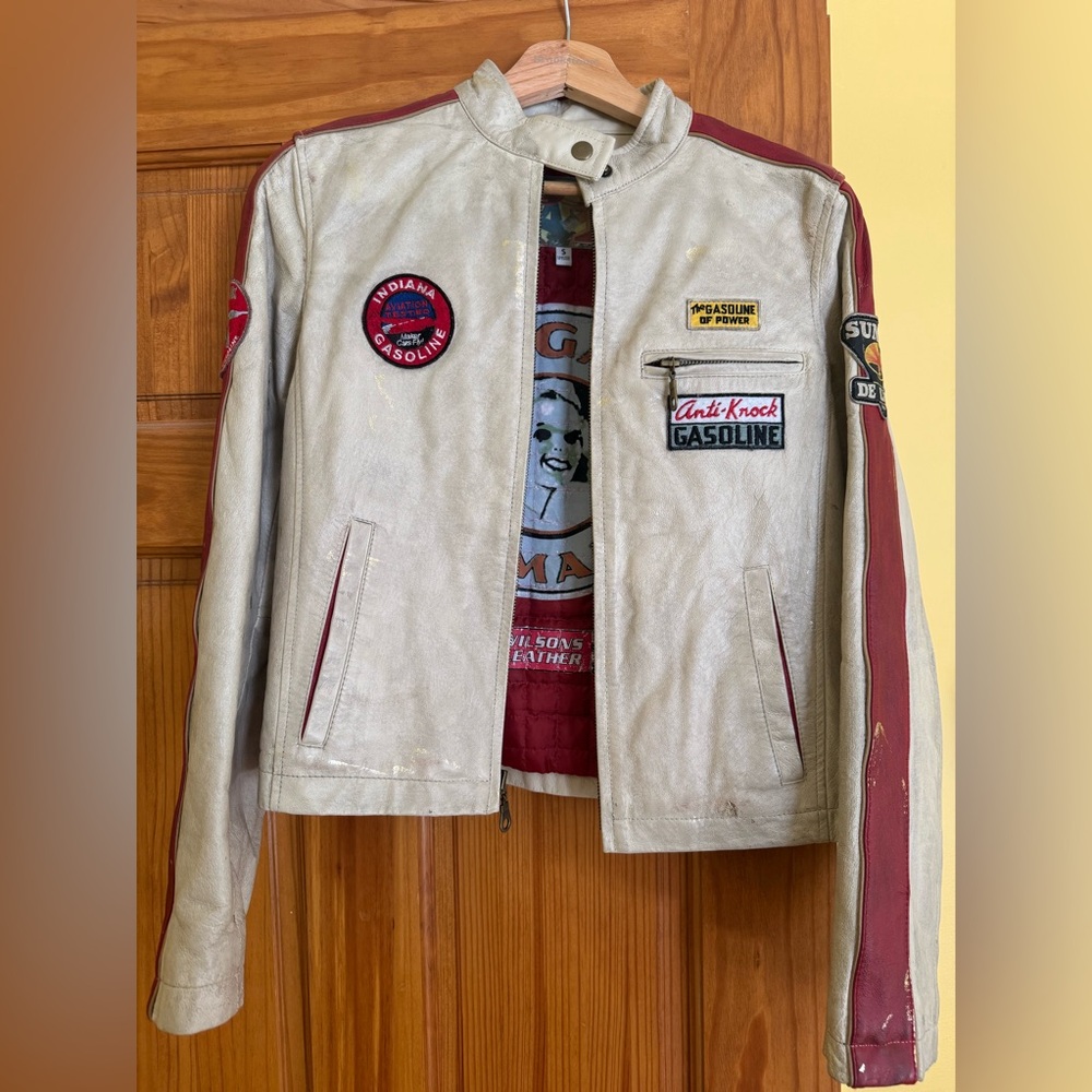 Moto style White and Red Leather Jacket